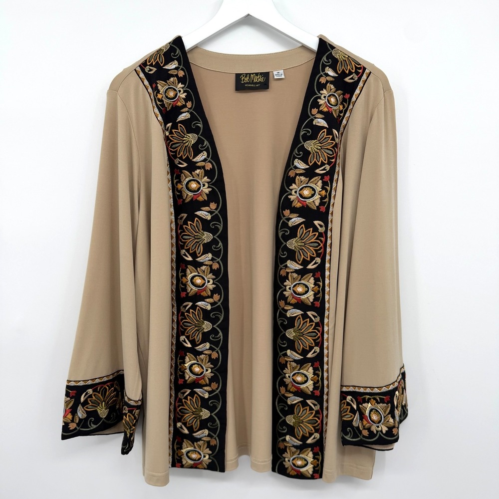Vintage Bob Mackie Wearable Art Jacket Cardigan Size 1X Embroidered 3/4 Sleeve